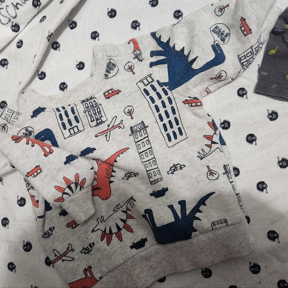 3M Dino Lot- 3 pants, 6 onesies Sweater&Sleeper - Picture 11 of 12